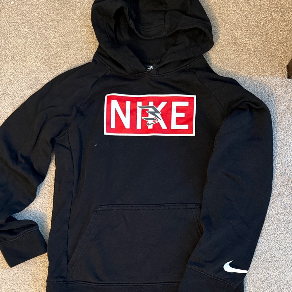 Nike Black Hoodie with White and Red Accents